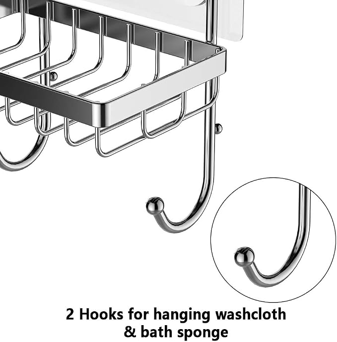 ODesign Soap Dish Sponge Holder with Hook for Bathroom Shower Kitchen Wall Mounted Rustproof Stainless Steel