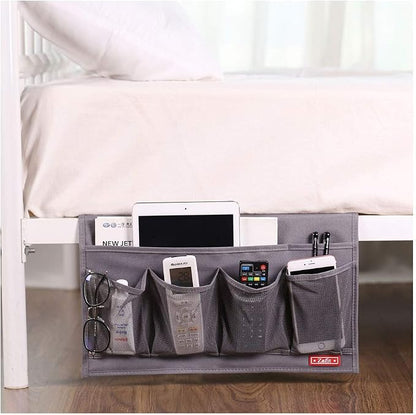 Zafit Bedside Storage Organizer - 6 Pockets, Table Cabinet Caddy for Remotes, Phone, Glasses (Grey)