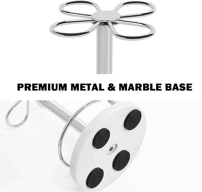 Toothbrush Holder Stand for Bathroom, Metal Toothbrush Organizer with Marble Base, Toothbrush Storage Collection for Family, Suitable for Home Hotel Countertop Vanity (Small, Chrome Finish)