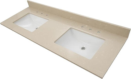 MSI Cosmic Sand Vanity Top with Under Mount Rectangle Double Bowl Ceramic Sinks, Engineered Marble Stone, 4" CC Faucet Holes, 61"X22"