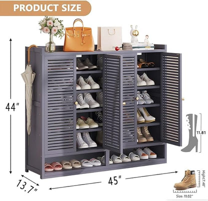 Bamboo Shoe Cabinet, 7-Tier Shoe Storage Cabinet with Doors, Freestanding Bamboo Shoe Rack Organizer with Shelves for Entryway, Hallway, Closet, Living Room