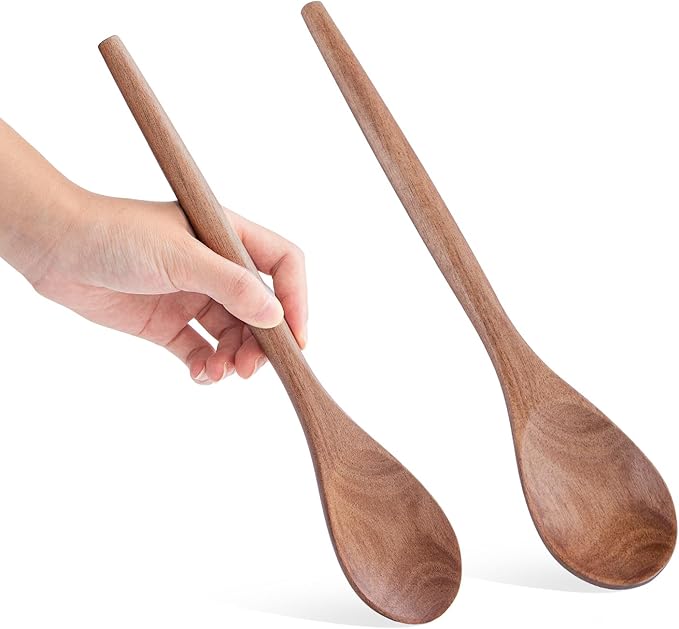 Wooden Cooking Spoons 2PCS Wooden Spoons for Cooking 12″ Acacia Wood Spoons Cooking Smooth Spoon Finish Comfortable Grip Wood Spoons Cooking Small Style Non-Stick Cooking Kitchen Utensil Set