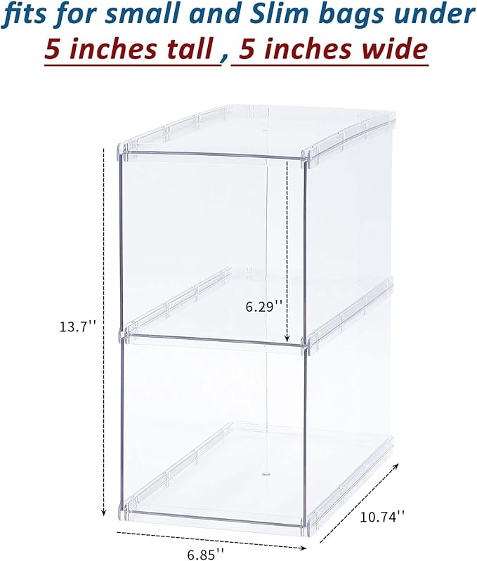 4 Pack Handbags Organizer for Closet, Plastic Small Purses Storage Bins, Stackable Display Stand for Home Kitchen, Bathroom, Bedroom and Office ( Short )