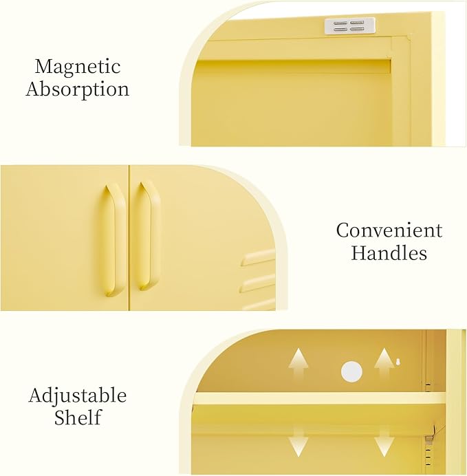 Storage Cabinet,Metal Cabinet with Doors,Morden TV Stands for Bedroom,Accent Cabinets for Bedroom,Entryway,Yellow