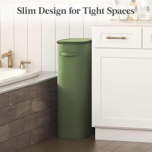Lifewit Slim Laundry Basket with Lid, Narrow Large Laundry Hamper with Plastic Handles and Removable Bag, Tall Foldable Dirty Clothes Hampers for Laundry Room, Bedroom, Bathroom, Dorm, 75L Green