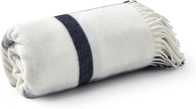 Arus Acrylic Highlands Collection Queen Size Tartan Plaid Design Throw Blanket Navy Stripes, 60x80 inches