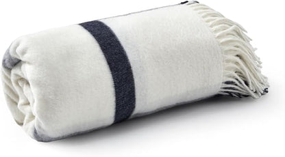 Arus Acrylic Highlands Collection Queen Size Tartan Plaid Design Throw Blanket Navy Stripes, 60x80 inches