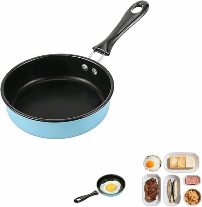 4.7 Inch Mini Frying Pan, Black Non-Stick Egg Pan with Hanging Hole, Flat Bottom Design for Gas, Induction, Electric Stove, Perfect for Single Serve Breakfast, Omelets & Camping, RV Use (Blue)