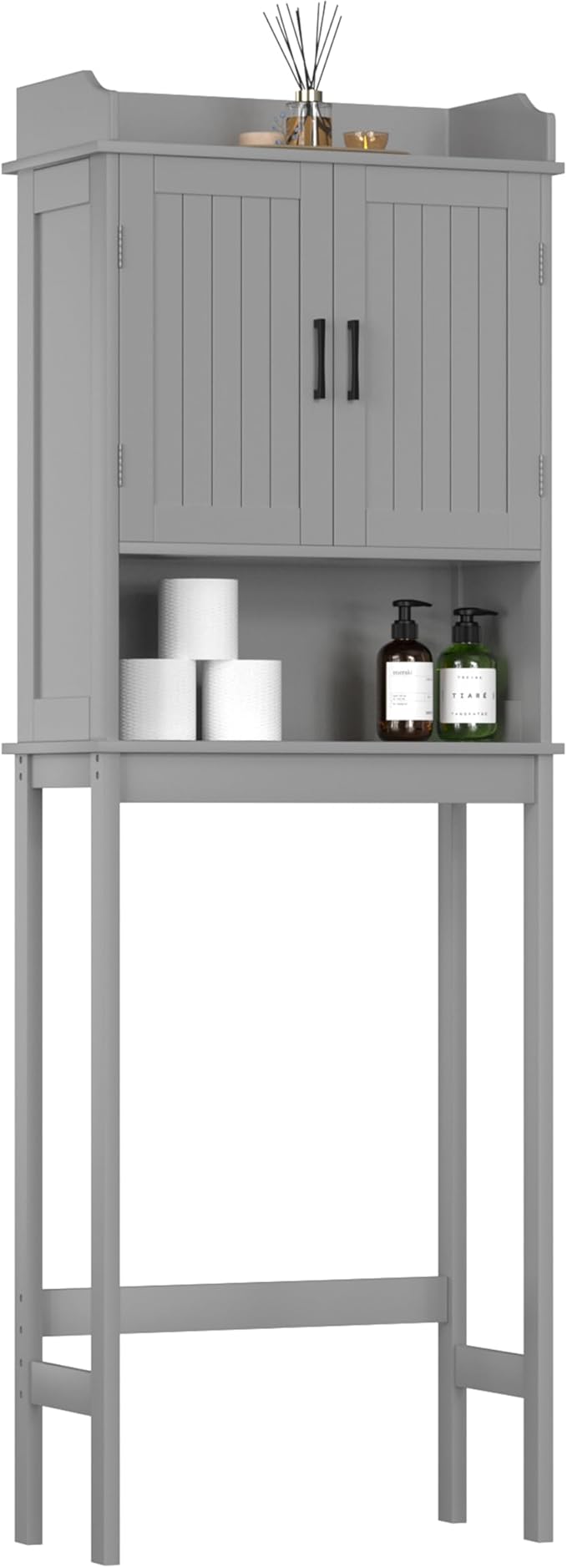 VEIKOU Over The Toilet Rack for Bathroom, Freestanding Over The Toilet Storage, Bathroom Cabinet Over Toilet w/Adjustable Shelf & Storage Rack, Grey