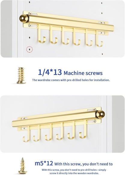 16.5" Valet Rod for Closet Pull Out With 6 Hooks Valet Rods for Closets (2Pack Gold) Closet Valet Rod Slide Out