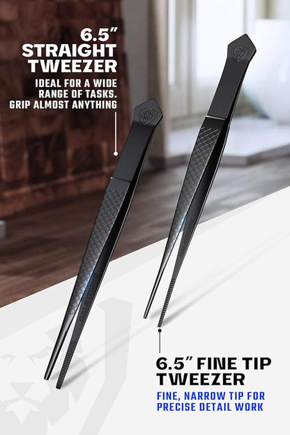 Dalstrong Professional Food Tweezers-Giftable 4pc Set-6.5"-High-Precision Tweezer Tongs-Black Titanium Coating-Plating, Multi-use-304 Stainless Steel-Culinary Fine Use-Metal Kitchen Tongs