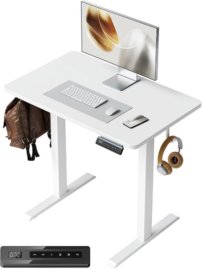 FEZIBO One-Piece Standing Desk Adjustable Height Stand up Home Office Desk, 32x20 Inch Electric Standing Computer Desk, with 4 Memory Presets, Headphone Hook, White