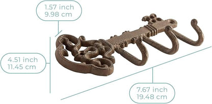 Comfify Decorative Skeleton Key Hook – Wall Mounted Cast Iron with 3 Hooks – Vintage Rustic Style – 7.7" x 4.5" – Includes Screws and Anchors