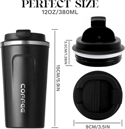 YINBAOGE Insulated Travel Coffee Mug, Spill & Leak Proof, Portable To Go Camping Stainless Steel Coffee Tumbler, Reusable Thermal Coffee Cup with Lid for Hot & Cold Drinks (2nd-Black, 12 OZ)