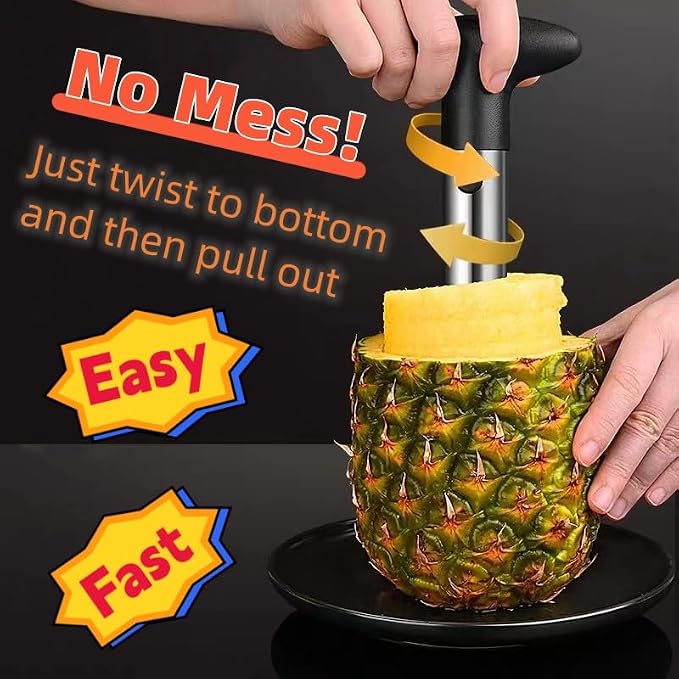 ZAFNAH Pineapple Cutter and Corer Tool, Stainless Steel Pineapple Slicer Peeler, Easy Pineapple Core Remover Eye Removal Tool,ZAFNAH Pelador De Piña (Pineapple corer with Yellow cube cutter)