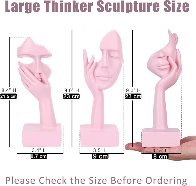 3 Pcs Thinker Large Statue Set - Pink Art Abstract Home Accent Figurines for Living Room, Bedroom, Shelves, Office Desktop, Coffee Table Decor, Gift for Women (3 Pcs Pink, 9")