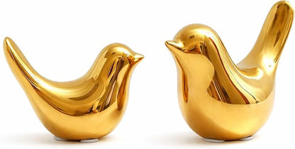 WhimWove 2 Pcs Ceramic Small Bird Figurines Modern Animal Statues for Home 、Room Decor and Bedroom Decor and Bookshelf Display (Gold)