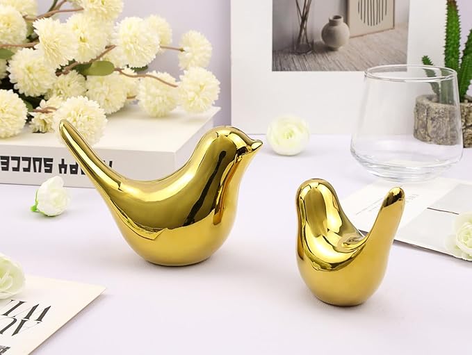 LAIDANLA Small Birds Statues Golden Modern Style Home Decor Birds Small Animal Sculpture for Living Room Office Desktop Shelf Coffee Table Bedroom（2pcs）