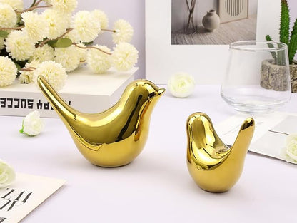 LAIDANLA Small Birds Statues Golden Modern Style Home Decor Birds Small Animal Sculpture for Living Room Office Desktop Shelf Coffee Table Bedroom（2pcs）