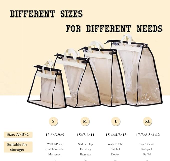 fazhongfa 2PCS Dust Bags for Handbags Clear Purse Storage Organizer Non-Woven Hanging Bag Closet with Zipper and Handle (Large, Cream Color)