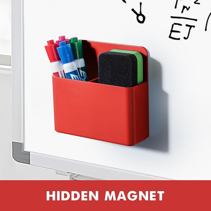 BEYGORM 2 Pack Plastic Magnetic Pen Holder for Refrigerator, Dry Erase Marker Holder for Whiteboard，Magnet School Locker Organizer Accessories, Pencil Cup, Pen Caddy, Classroom Organization(Red)