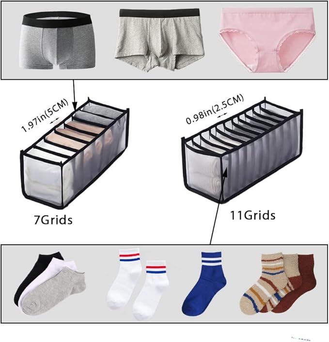 3 Pack Drawer Organizer for Underwears, Sock,Tie Foldable Closet Organizer Drawer Soft Fabric Dresser Drawer Divider Bins for Underwear Socks Ties(3PCS Underware+Socks Gray‌)