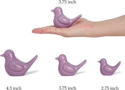 Artconal Small Purple Bird Statue Ceramic 2-Piece Set, 4½ inch Cute Knick Knack for Home Office Shelf Desk Decor