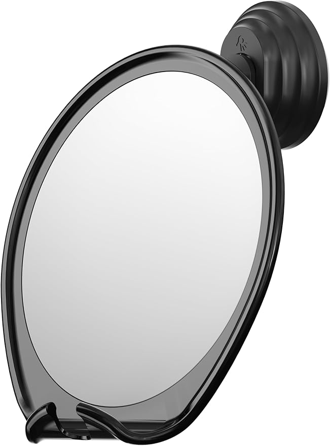 HONEYBULL Fogless Shower Mirror with Suction Mount & Swivel – Anti-Fog Acrylic Bathroom Mirror for Shaving – Built-in Razor Holder, Easy Install, Home Shower Accessory (Black)