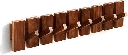 QUELLANCE Wood Coat Rack Wall Mount, Coat Hooks Hanger Wall Mounted, Heavy Duty Wall Coat Rack with 8 Hooks for Hanging Coats/Keys/Hats/Robe&Towels/Plants/Bags, Walnut