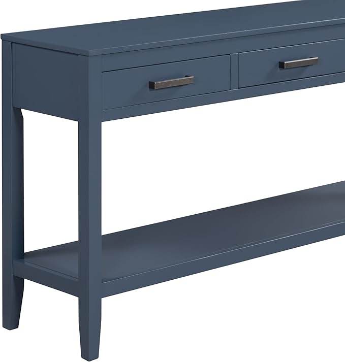 Merax Entryway Console Table with Storage, 3 Drawers Design/Wood Frame/Behind Couch & Sofa, Blue