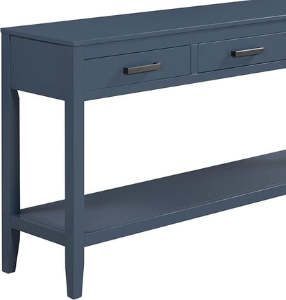 Merax Entryway Console Table with Storage, 3 Drawers Design/Wood Frame/Behind Couch & Sofa, Blue