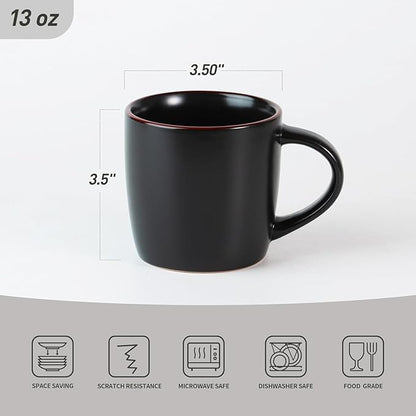 famiware Mercury Coffee Mugs 13 oz, Coffee Mugs Set of 4 with Handle, Cups for Latte, Hot Tea, Cappuccino, Mocha, Cocoa, Black
