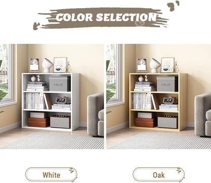 Basic Open Shelf Bookcase - 2-Tier Small Tiny Wooden Cube Storage Shelves Split Bookshelf, White