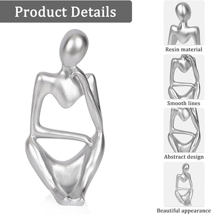 Sandstone Resin Thinker Style Abstract Sculpture Statue Collectible Figurines Home Office Bookshelf Desktop Decor (Small Silver, Right)