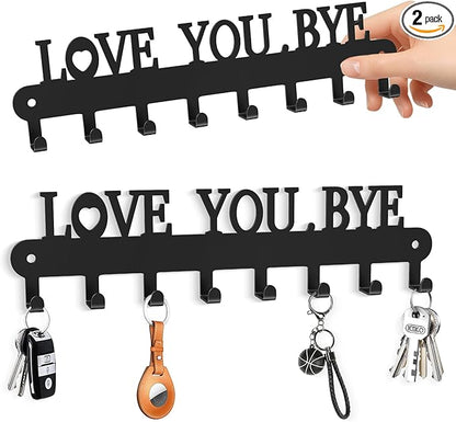 Key Holder for Wall - 'Love You Bye' Key Hooks,Key Holder Wall Mount Self Adhesive, Key Rack Wall Mount for Wall No Drill for Living Room, Kitchen, Bathroom, Garage (Black, 8Hooks)