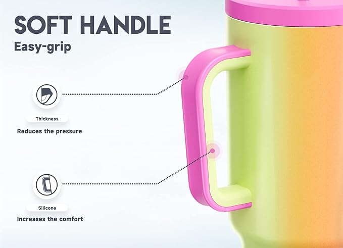 Meoky 40oz Tumbler with Handle, Leak-proof Lid and Straw, Insulated Coffee Mug Stainless Steel Travel Mug, Keeps Cold for 34 Hours or Hot for 10 Hours (Carnival)