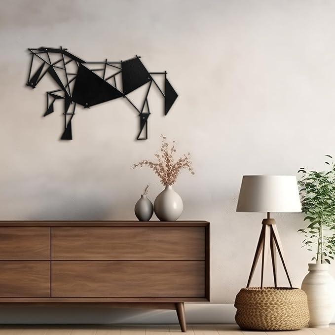 SIGNLEADER Metal Wall Art Decor Galloping Horse Modern Abstract Wall Sculpture Hangings Home Decoration for Living Room, Bedroom, Bathroom, Kitchen, Outdoor - 12" Black