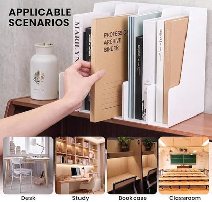 LALOBLUE Vertical Magazine File Holder, White, 4 Pack Folder Organizer | Plastic, Holds Magazines, Folders, Notebooks, Documents, 4 Section Vertical File Folder Holder, magazine file holder