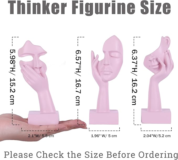 oliruim 3 Pcs Thinker Small Statue Set - Pink Art Abstract Home Accent Figurines for Decor Woman Apartment Bookshelf Floating Shelf Coffee Table Office Desk Bathroom Counter Decor (3 Pcs Pink, 6")