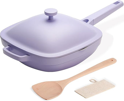 10.5 Inch(3.8QT) Ceramic Pan with Lid,Non Stick Frying Pans Cast Aluminum Deep Sauté Pans,Ti-Ceramic Non Toxic Pix Pan with Wooden Spatula and Scrubber-Dusk Petal