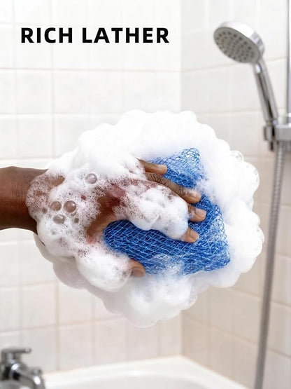 Cleangor 3Pcs African Net Sponge Authentic with Knots - Exfoliating Body | Scrubber for All Skin Types, African Bath Sponge, Wash Cloth, Gentle Exfoliation Shower Rag for Women Daily Use