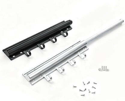 12 in Valet Rod for Closet Pull Out – Closet Valet Rod Slide Out, Heavy Duty with 4 Hooks, for Hanging Clothes/Hats/Belts & Closet/Laundry Room Organization – Black