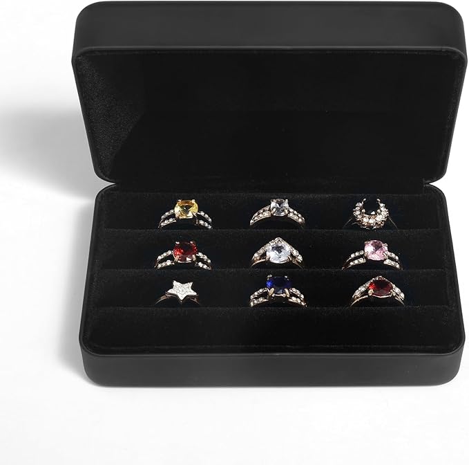 Small Ring Organizer Box. Travel Jewelry Storage Case. Ring Box for Multiple Rings. Portable Ring Display Holder for Women (Black S)