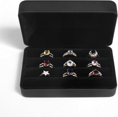 Small Ring Organizer Box. Travel Jewelry Storage Case. Ring Box for Multiple Rings. Portable Ring Display Holder for Women (Black S)