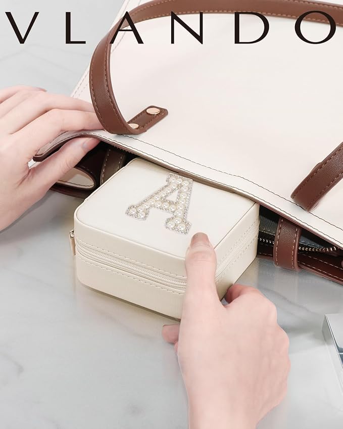 Vlando Wedding Gifts for Women, Jewelry Box, Bridal Shower Gifts, Bridesmaid Gifts for Wedding Day Bride Gifts, Personalized Jewelry Case - Letter C, White