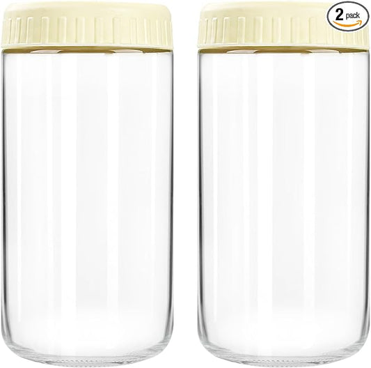 SHOWIN Overnight Oats Containers with Lids, 24oz Glass Jars with Lids 2 pcs, Milk White, Wide Mouth Mason jars for Salad, Yogurt, Snacks, Meal Prep
