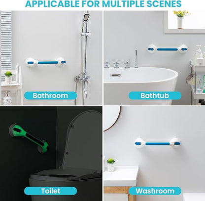 TAILI Shower Grab Bar Glow in The Dark, 2 Pack 16.8 in Grab Bars for Bathtubs and Showers,Shower Handles Shower Rails for Seniors and Elderly,Bathroom Safety Grip Removable No Drilling Waterproof Blue