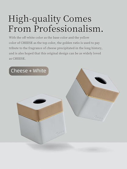 Cloudever Tissue Box Holder Cover Square, Modern PU Leather Decorative Tissue Cube Holder Organizer-Apricot Cream