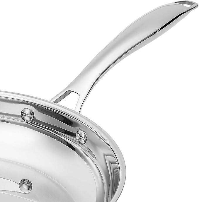 Amazon Basics 2-Piece Stainless Steel Induction Frying Pan Set, Oven Safe, Riveted Handle, Heat Distributes Evenly, 8-inch & 10-inch, Silver
