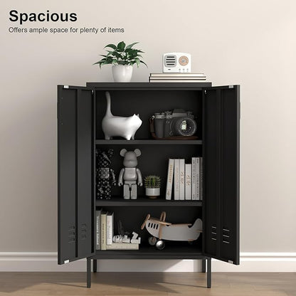 Metal Storage Cabinet,Metal Cabinet with Adjustable Shelves, 2 Door Locker Cabinets with Doors,Morden Accent Cabinets for Living Room,School,Office,Black